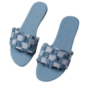 🖤Denim Flat Sandals Casual Peep Toe🖤